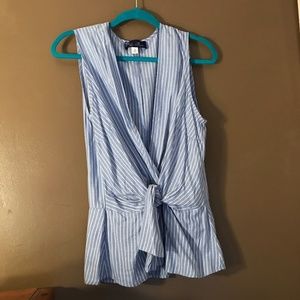 Francesca's Blue Stripe Linen Wrap Tank